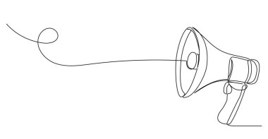 Bir megafonun kesintisiz çizgi çizimi, çizgi sanat vektörü illüstrasyonu