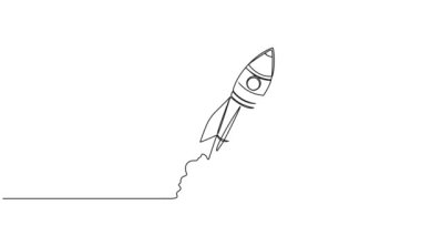 uzaya fırlatılan uzay roketinin sürekli tek çizgi çizimi, çizgi sanatı animasyonu