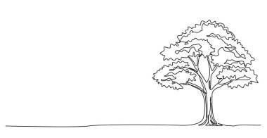 Yaprak döken bir ağacın sürekli tek çizgi çizimi, çizgi sanat vektörü çizimi