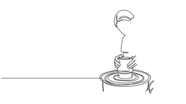 ... kadın çömlekçi ve çizgi sanatı animasyonunun sürekli çizimi.