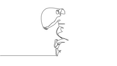 Animasyon devam eden tek çizgi halinde zinde bir kadın ip atlıyor, çizgi sanatı animasyonu