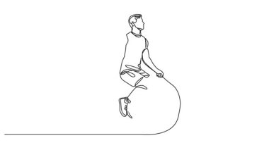 Animasyon devam eden tek bir çizgi. Formda adam ip atlıyor, çizgi sanatı animasyonu.