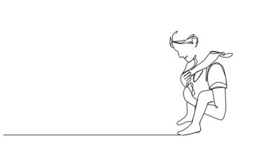 Mutlu bir annenin genç oğlunu sırtında taşırken çizdiği çizgi çizimleri canlandırdı.