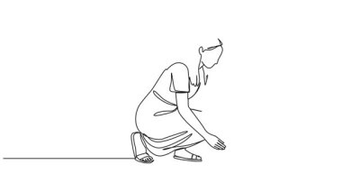 Animasyonlu tek çizgi halinde kadın tohum ekiyor, çizgi halinde sanat animasyonu yapıyor.