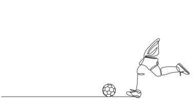 sürekli hareketli tek çizgi çizimi futbol oynayan çocuk, çizgi sanatı animasyonu