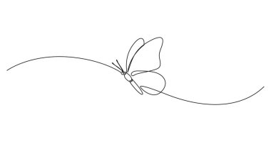 Uçan bir kelebeğin kesintisiz tek çizgi çizimi, çizgi sanat vektörü illüstrasyonu