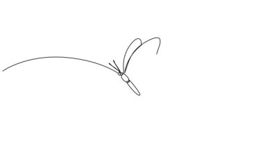 Uçan bir kelebeğin sürekli tek bir çizgi çizimi, çizgi sanat animasyonu