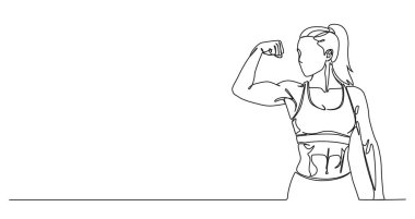 Formda bir kadının sürekli tek çizgi çizimi kol kasları, çizgi sanat vektörü çizimi