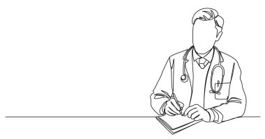 Tıp doktorunun sürekli not aldığı tek satır çizimi, çizgi çizimi