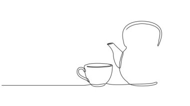 bir çay fincanı ve çaydanlık çizimi, çizgi sanatı animasyonu