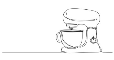 Mutfak standı karıştırıcısının kesintisiz tek çizgi çizimi, çizgi sanat vektörü illüstrasyonu