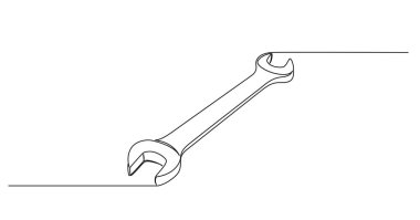 Açık uçlu ingiliz anahtarının aralıksız tek çizgi çizimi, çizgi sanat vektörü çizimi