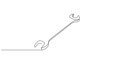 Açık uçlu bir ingiliz anahtarının sürekli tek çizgi çizimi, çizgi sanatı animasyonu