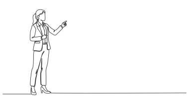İş kadını çiziminin sürekli çizimi eliyle işaret ediyor, çizgi çizgisi çizimi