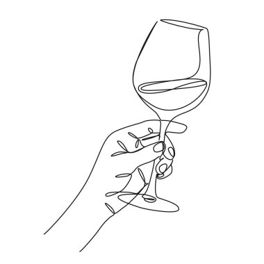 Şarap kadehi tutan el çizimlerinin aralıksız çizimi, çizgi çizimi resim çizimi