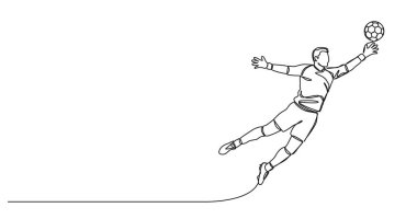 Top yakalamak için zıplayan kalecinin sürekli tek çizgi çizimi, çizgi sanat vektörü çizimi