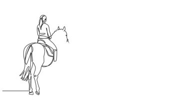 Animasyonlu tek sıra halinde at süren kadın çizimleri, çizgi çizimleri.