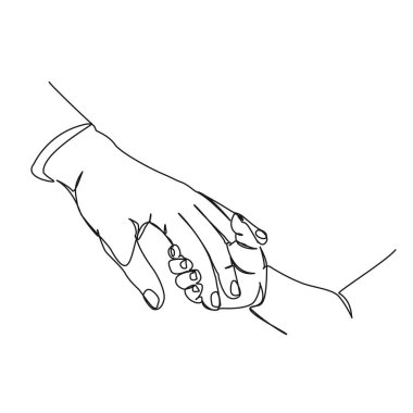 Genç çocukların sürekli el ele tutuştuğu tek çizgi çizimi, çizgiler, sanat vektörü çizimleri.