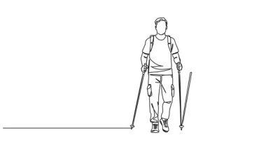 Animasyon devam eden tek çizgi halinde çift yürüyüş direkleri ve çizgi çizimleri.