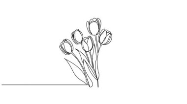 lalelerin sürekli tek çizgi çizimi, çizgi sanat animasyonu
