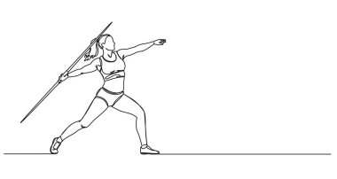 Dişi cirit atıcının aralıksız tek çizgi çizimi, çizgi sanat vektörü illüstrasyonu