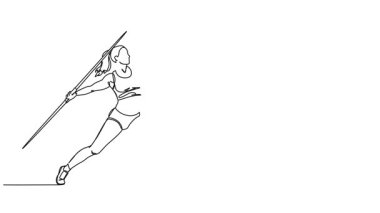 dişi cirit atıcının aralıksız tek çizgi çizimi, çizgi sanat animasyonu
