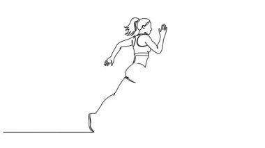 Animasyon devam eden tek çizgi çizimi kadın sporcu egzersizi, çizgi sanat animasyonu