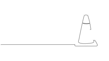 turuncu trafik konisinin sürekli tek çizgi çizimi, çizgi sanat animasyonu