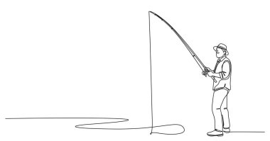 Balıkçı oltasıyla insan avlarken sürekli tek bir çizgi çiziliyor. Çizgi çizimi: