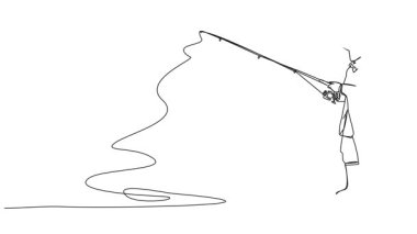 Balıkçıların olta kamışları ve çizgi sanatı animasyonlarıyla sürekli çizimleri.