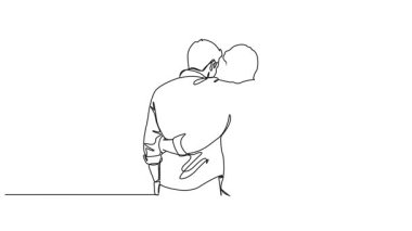 İki adamın sürekli çizdiği animasyonlu tek çizgi, omuz çevresine sarılmış arkadaşlarının dikiz görüntüsü, çizgi çizimleri.