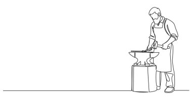 Nalbantın çekiçle örse çizdiği tek çizgi çizimi.