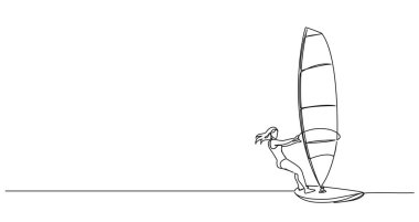 Rüzgâr sörfü yapan kadın çizimleri, sanat çizgisi çizimleri.