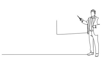 hocaların beyaz tahtayı işaret ettiği sürekli tek çizgi çizimi, çizgi sanatı animasyonu