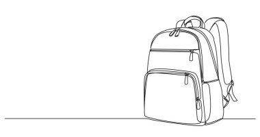 Okul çantasının sürekli tek satır çizimi, sırt çantası çizgisi çizgisi çizimi