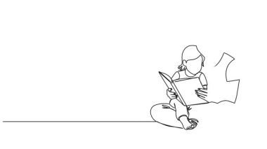 Animasyonlu tek çizgi halinde anne kucağında küçük kızının oturduğu bir kitaba bakıyor.