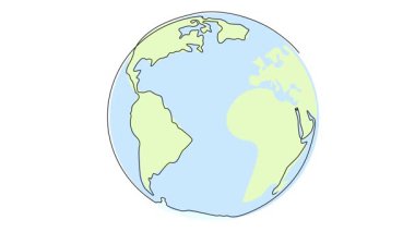 Dünya gezegeninin aralıksız tek çizgi çizimi, çizgi sanat animasyonu