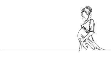 Göbeğini tutan mutlu, hamile bir kadının çizdiği çizgiler devam ediyor.