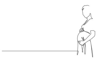 Mutlu, hamile bir kadının karnını tutarak çizdiği çizgi çizimleri.