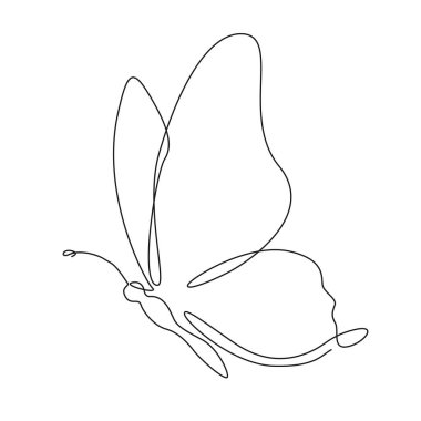 Bir kelebeğin sürekli tek çizgi çizimi, çizgi sanat vektörü illüstrasyonu