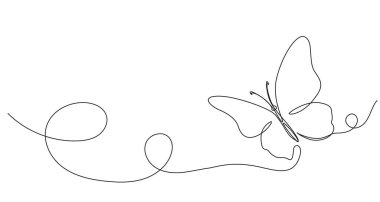 Bir kelebeğin sürekli tek çizgi çizimi, çizgi sanat vektörü illüstrasyonu