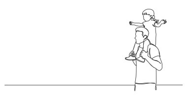 Baba 'nın omuzlarında genç bir kızı taşırken çizdiği tek çizgi çizimi.