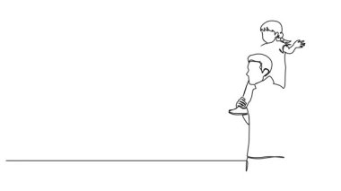 Animasyonlu tek çizgi halinde baba, genç kızı omuzlarında taşır, çizgi çizer.