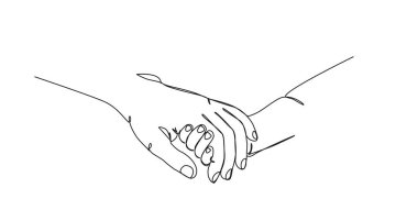 Ebeveynlerin el ele tutuştuğu tek çizgi çizimi, çizgi sanat vektörü çizimi