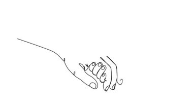 Animasyonlu tek çizgi halinde küçük çocuğun ebeveynin elini tutuşu, çizgi çizimi