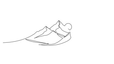 Dağlarda gün batımının kesintisiz tek çizgi çizimi, çizgi sanat animasyonu