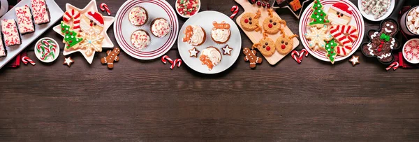 Bonbons Noël Mignons Biscuits Bordure Supérieure Vue Dessus Sur Fond — Photo