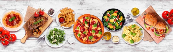Tischszene Mit Einer Auswahl Köstlicher Speisen Overhead Ansicht Auf Einem — Stockfoto