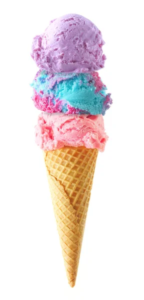 Dreifach Kugel Eisbecher Isoliert Auf Weißem Hintergrund Pastell Lila Blau — Stockfoto