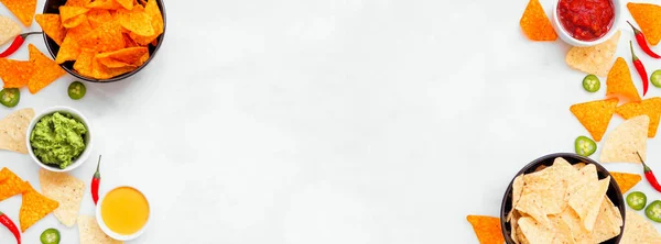 Начо Двойная Граница Вид Сверху Вниз Фоне Баннера Белого Мрамора — стоковое фото